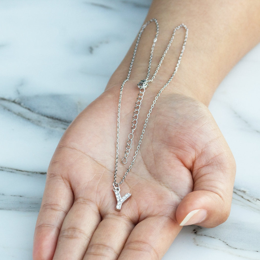 Pave Initial Necklace Letter Y Created with Zircondia® Crystals