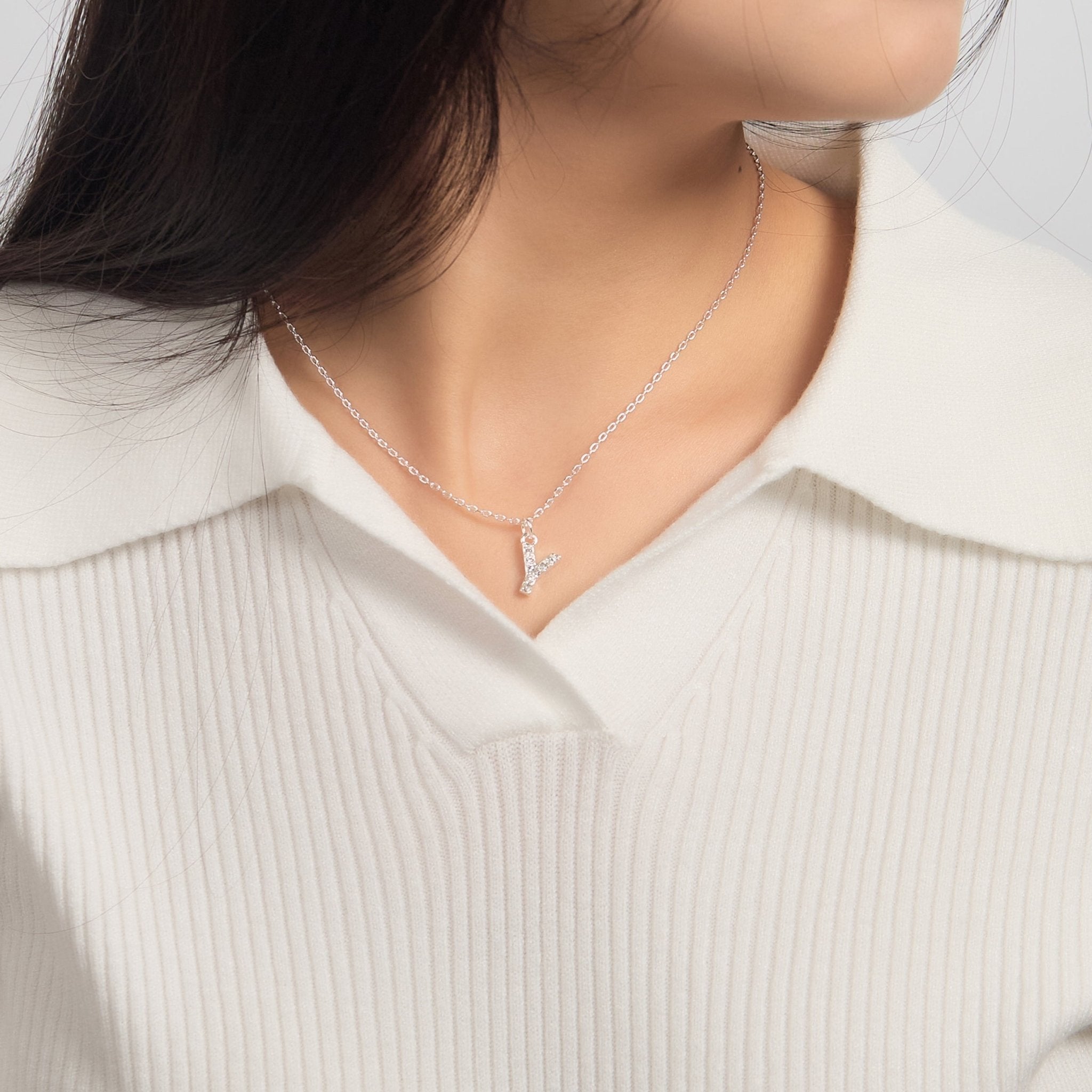 Pave Initial Necklace Letter Y Created with Zircondia® Crystals
