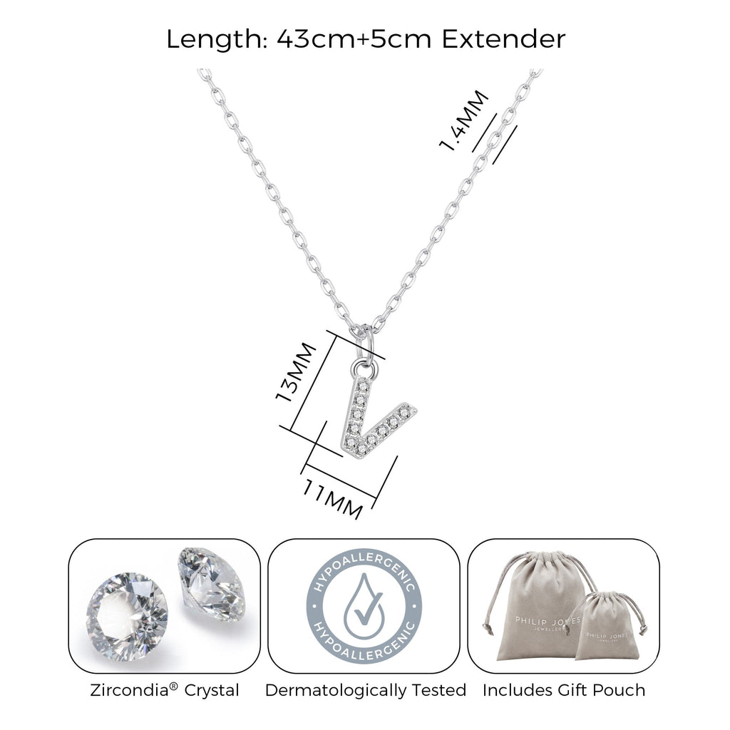 Pave Initial Necklace Letter V Created with Zircondia® Crystals
