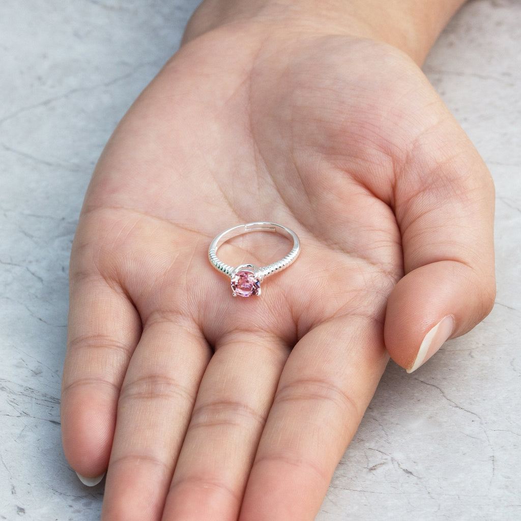 Pink Adjustable Crystal Ring Created with Zircondia® Crystals
