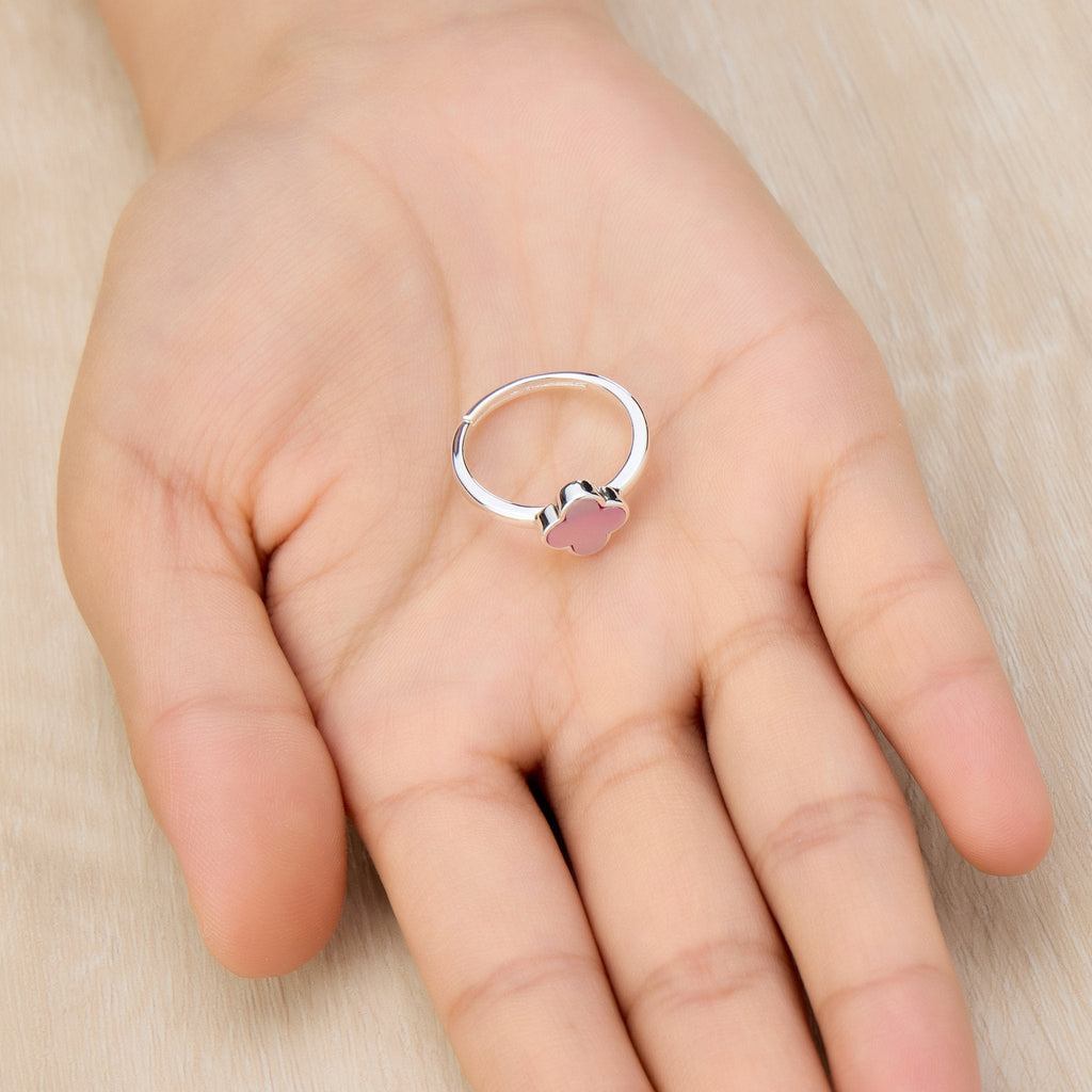 Pink Mother of Pearl Gemstone Adjustable Clover Ring