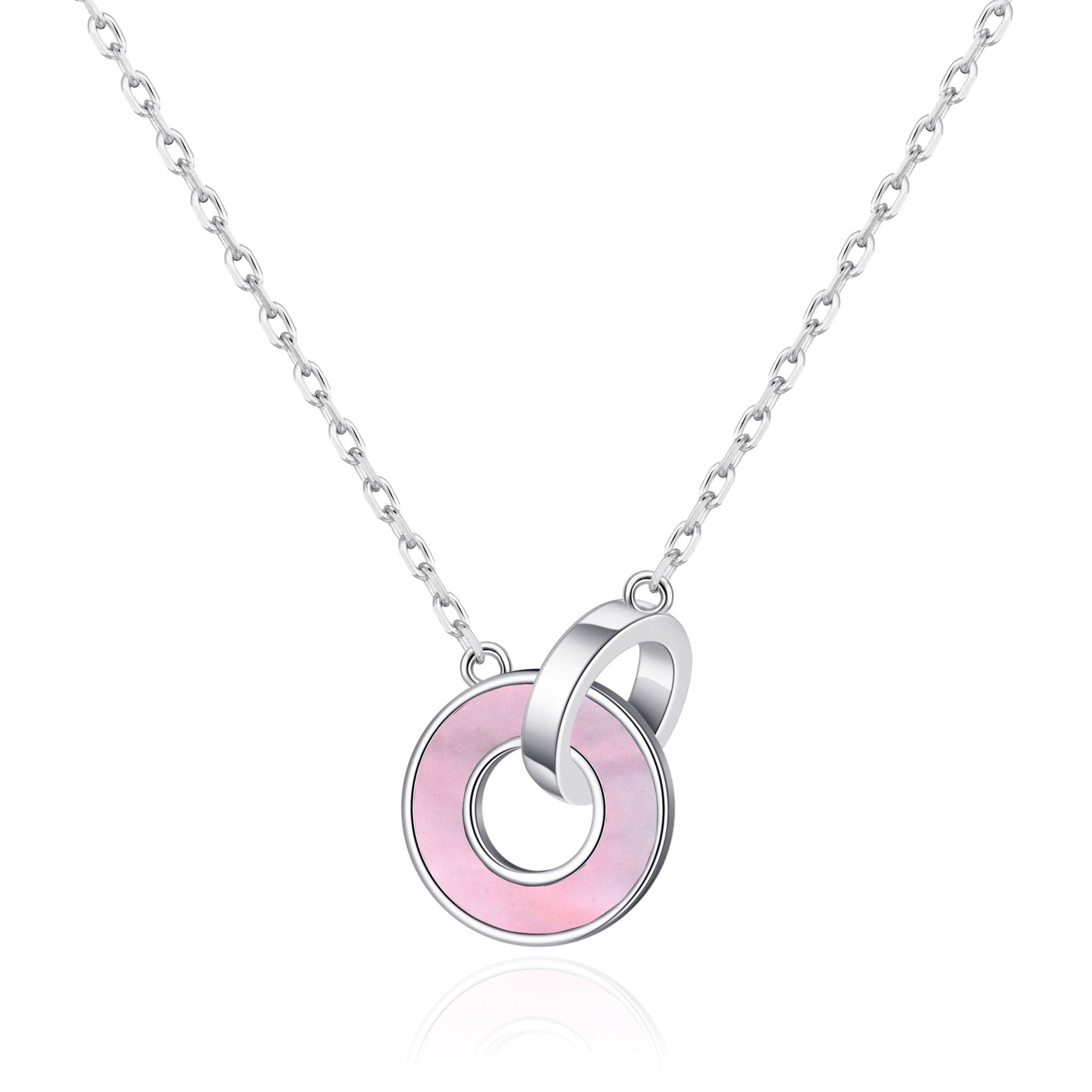 Pink Mother of Pearl Gemstone Circle Link Necklace