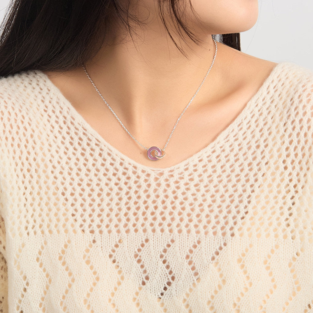 Pink Mother of Pearl Gemstone Circle Link Necklace