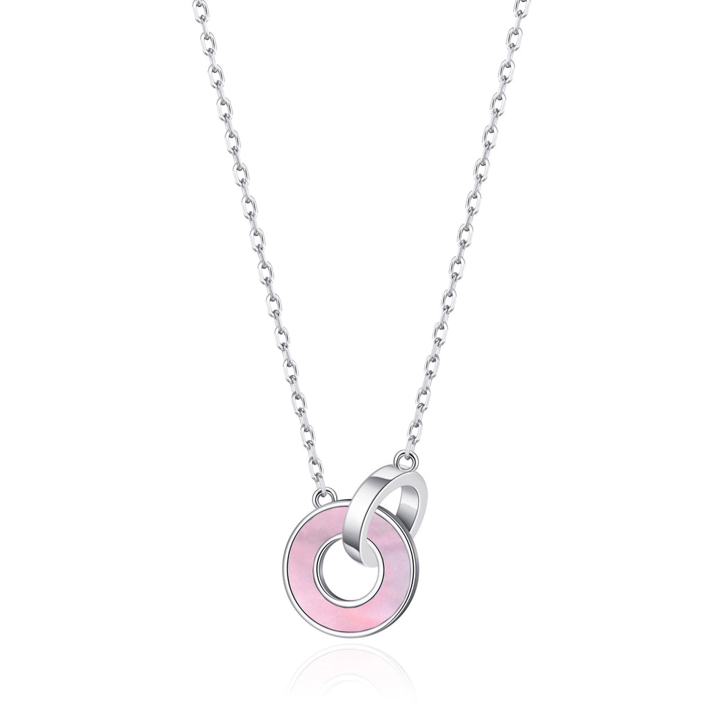 Pink Mother of Pearl Gemstone Circle Link Necklace