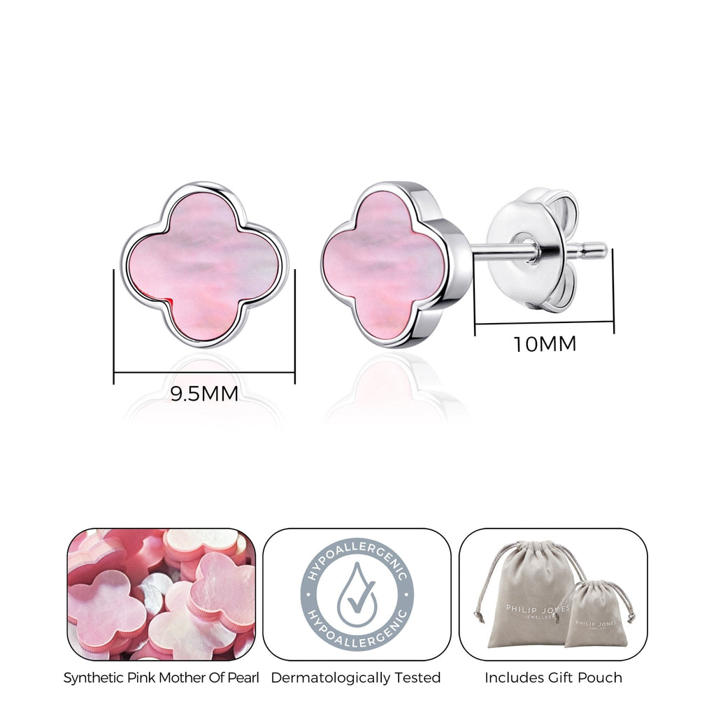 Pink Mother of Pearl Gemstone Clover Earrings