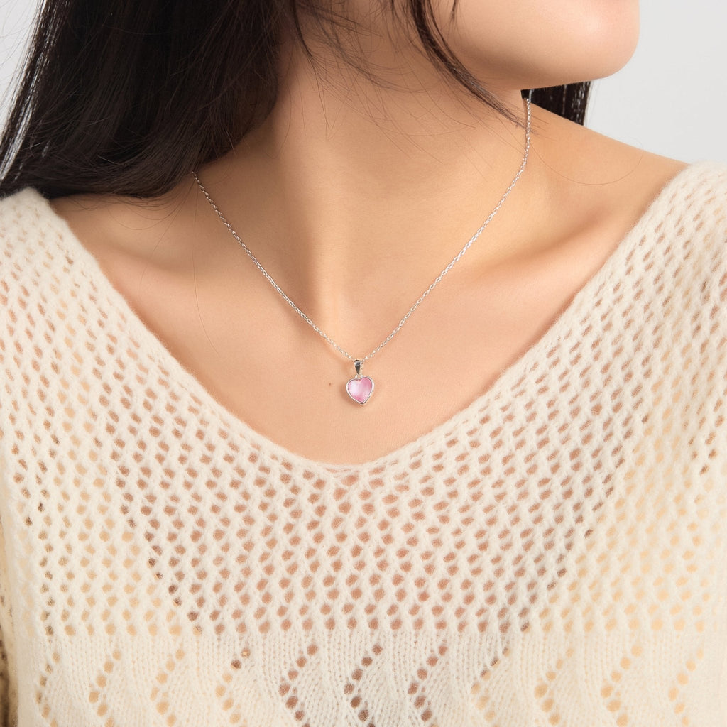 Pink Mother of Pearl Gemstone Heart Necklace