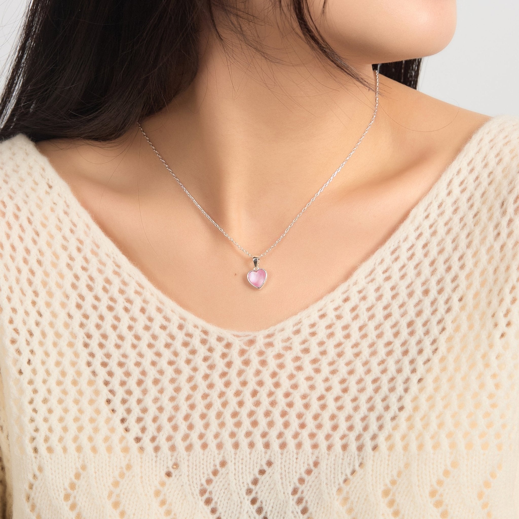Pink Mother of Pearl Gemstone Heart Necklace