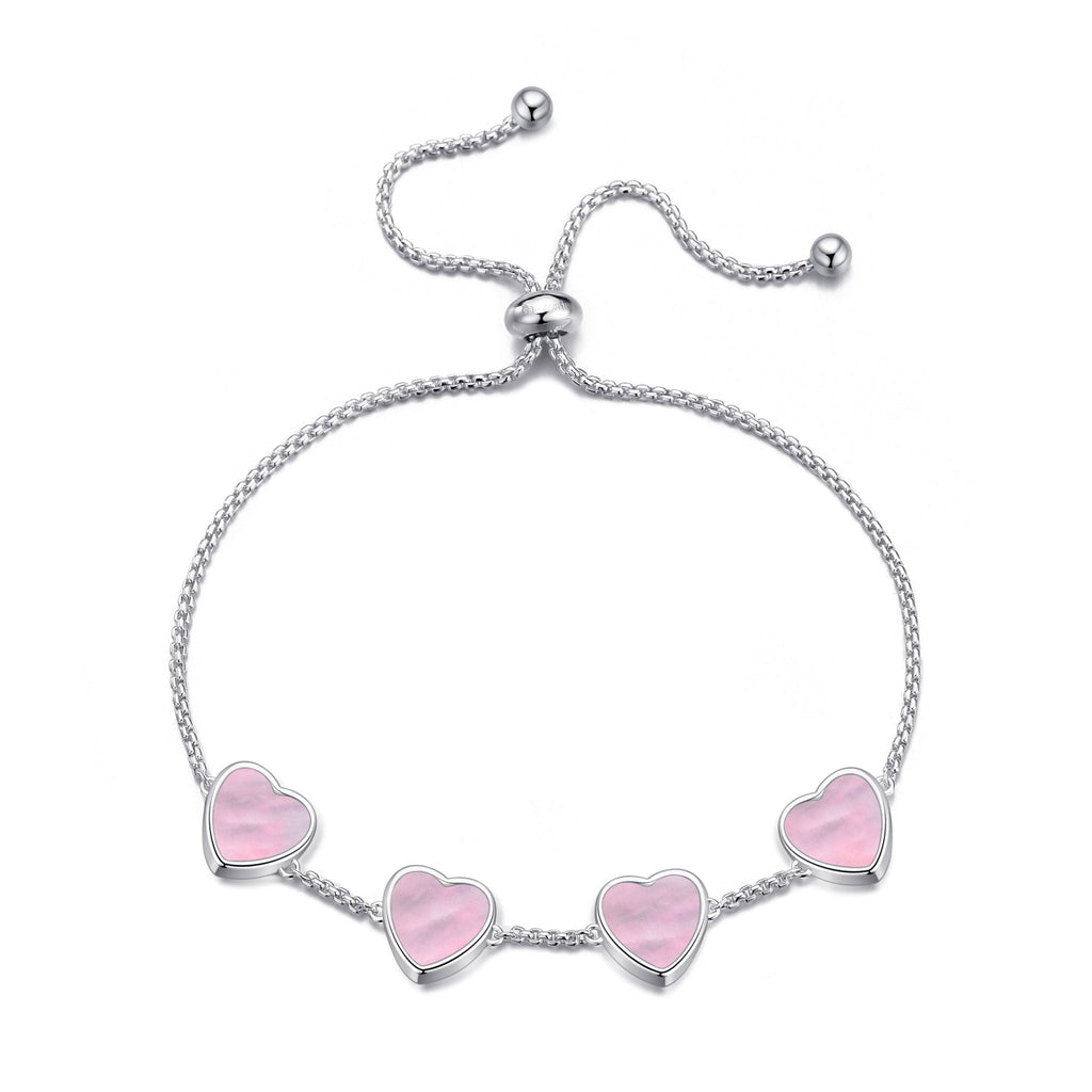 Pink Mother Of Pearl Gemstone Multi Heart Friendship Slider Bracelet