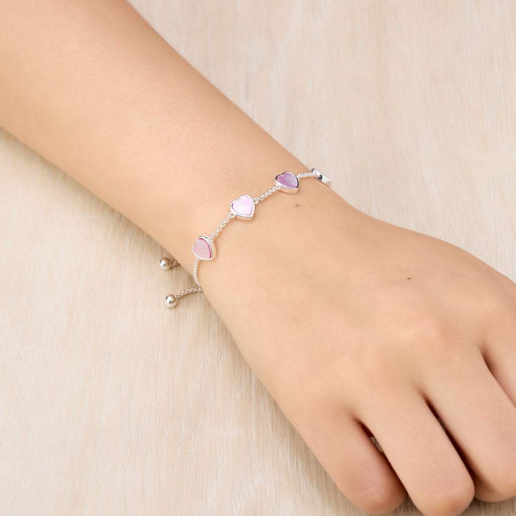 Pink Mother Of Pearl Gemstone Multi Heart Friendship Slider Bracelet