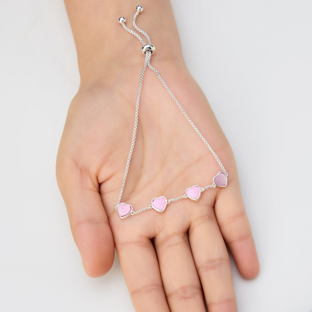 Pink Mother Of Pearl Gemstone Multi Heart Friendship Slider Bracelet