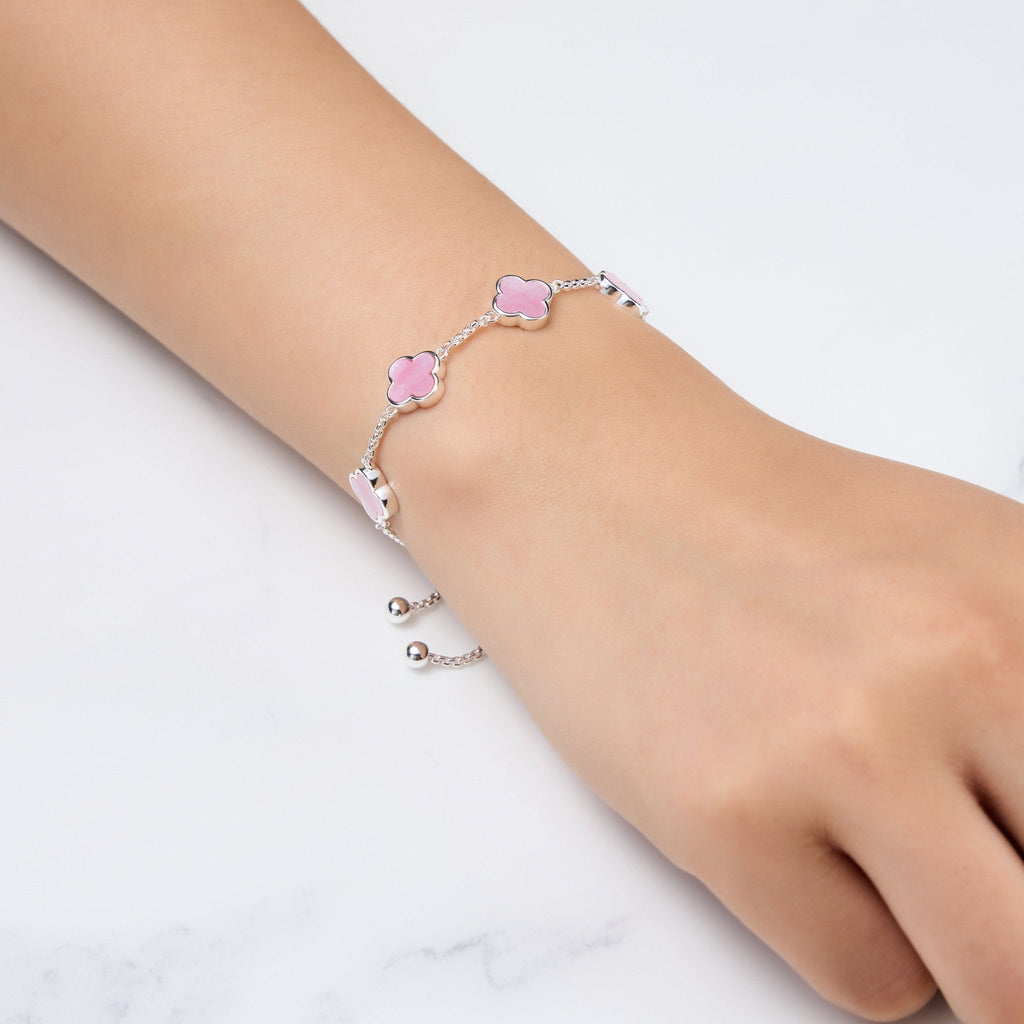 Pink Mother Of Pearl Multi Clover Friendship Slider Bracelet