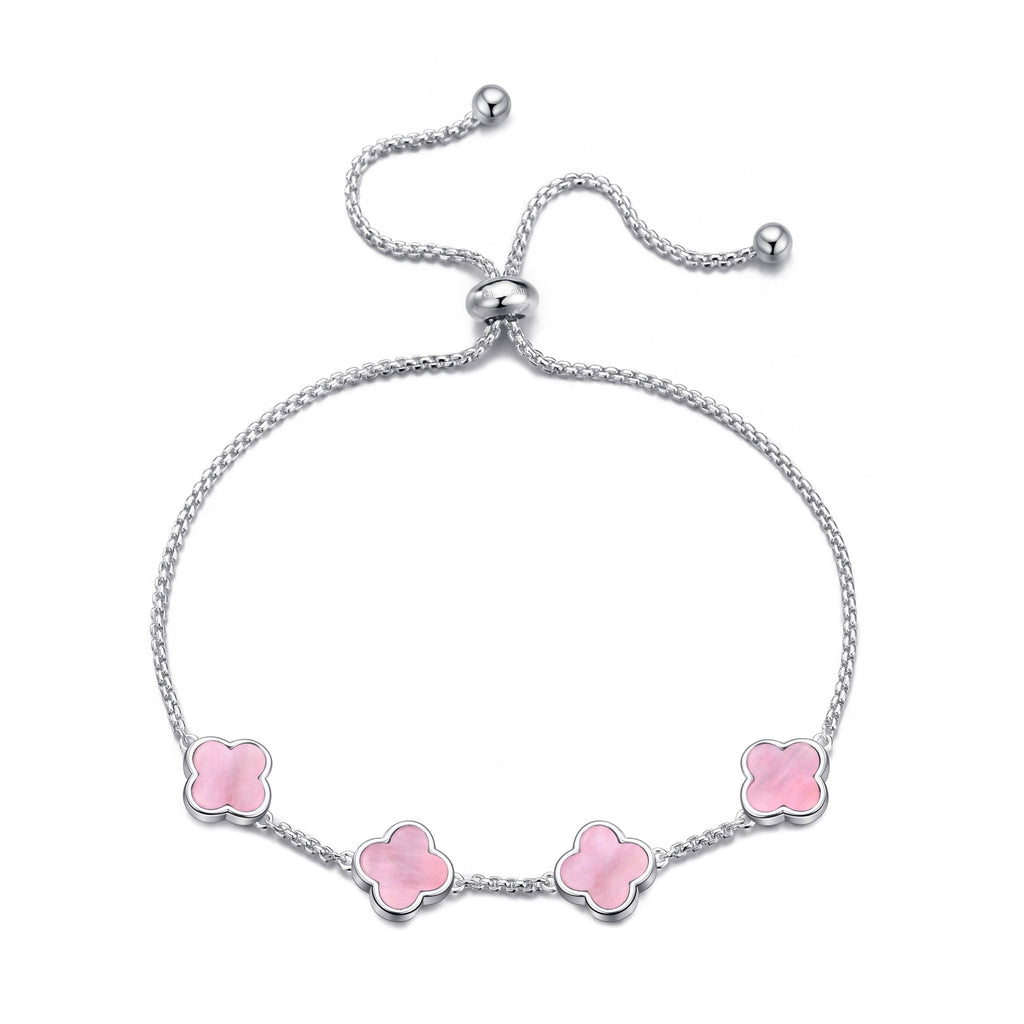 Pink Mother Of Pearl Multi Clover Friendship Slider Bracelet