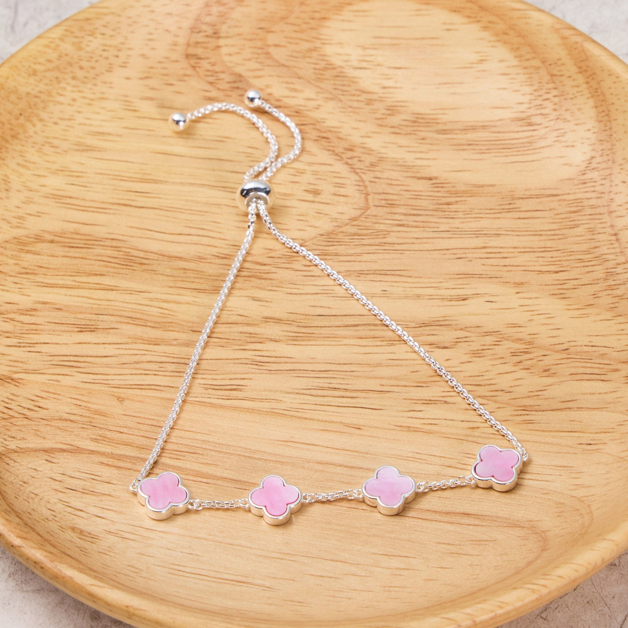 Pink Mother Of Pearl Multi Clover Friendship Slider Bracelet