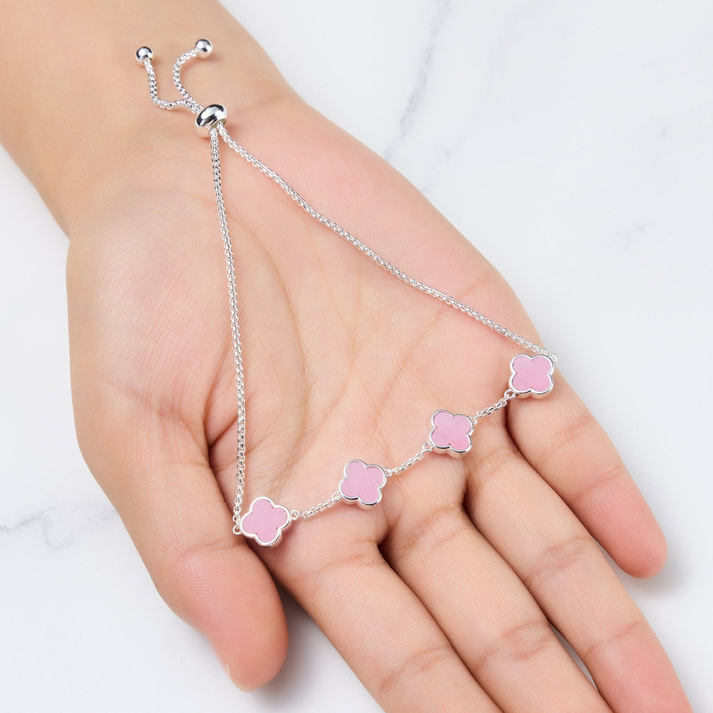 Pink Mother Of Pearl Multi Clover Friendship Slider Bracelet