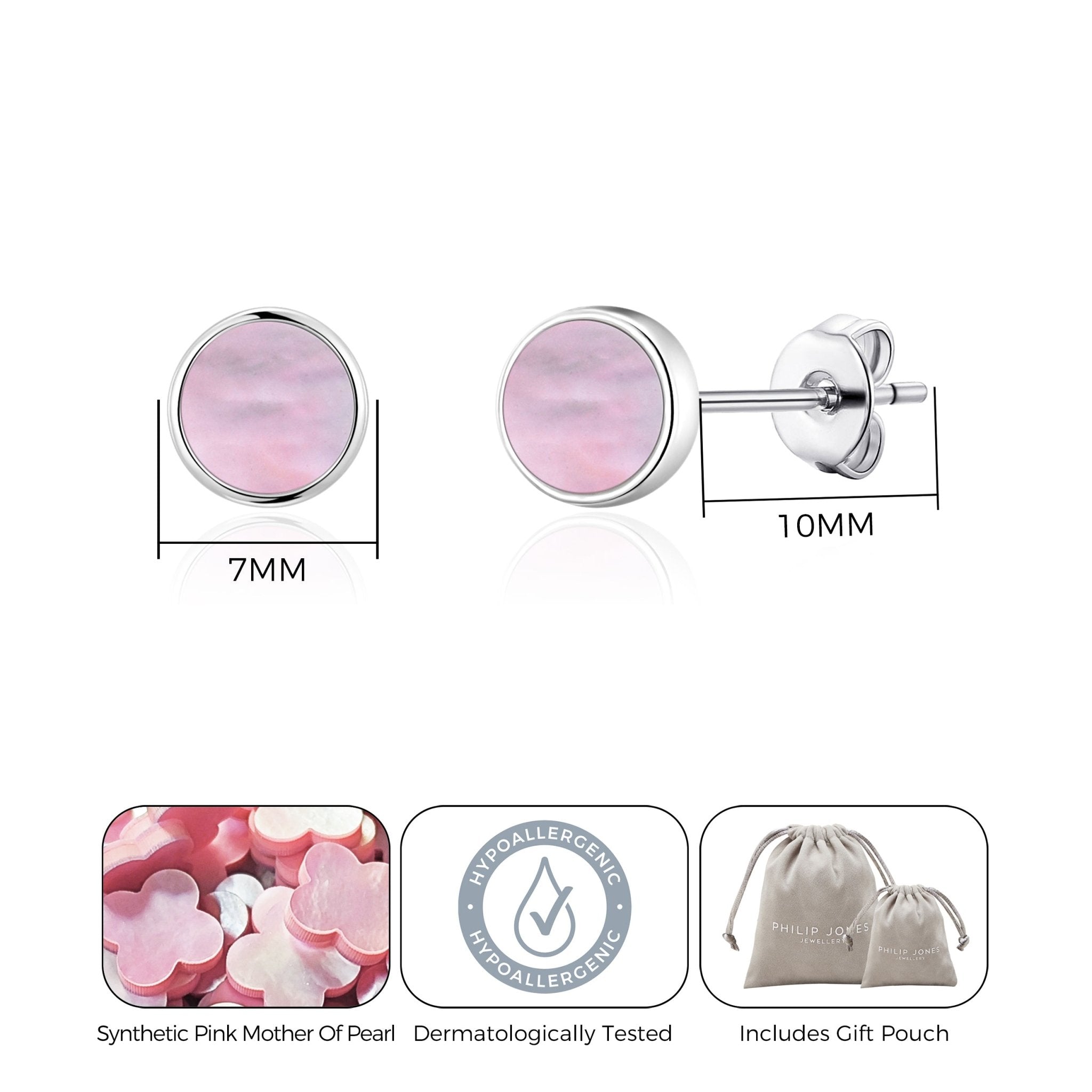 Pink Mother of Pearl Stud Earrings with Quote Card