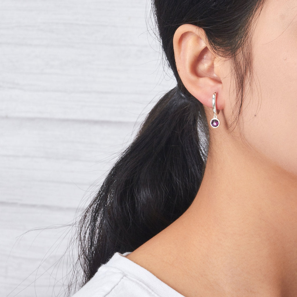 Purple Crystal Hoop Earrings Created with Zircondia® Crystals
