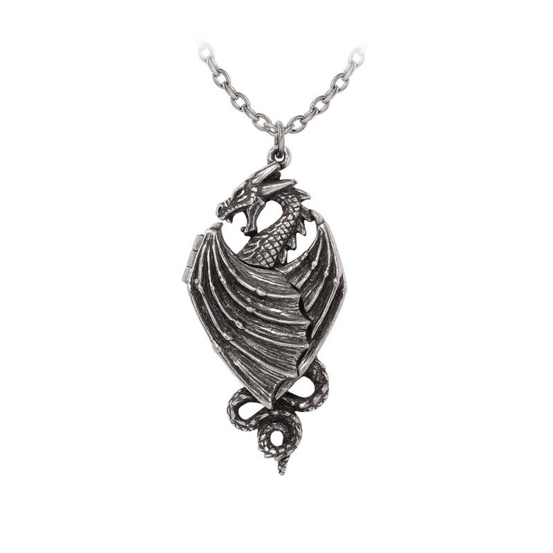 Dragon Necklace Winged Locket Pewter Gothic Alchemy
