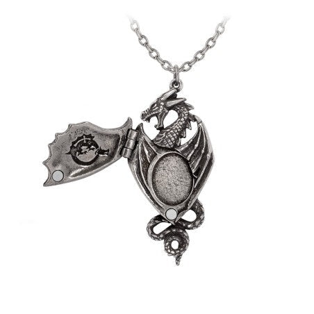 Dragon Necklace Winged Locket Pewter Gothic Alchemy