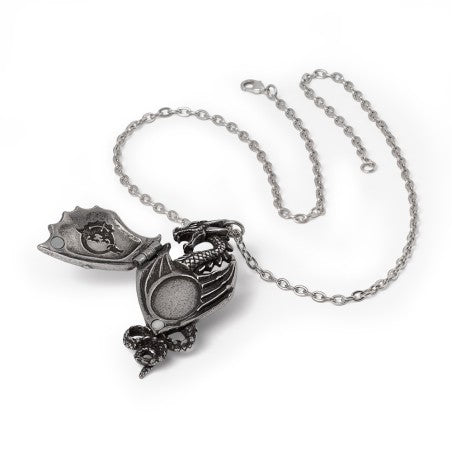 Dragon Necklace Winged Locket Pewter Gothic Alchemy