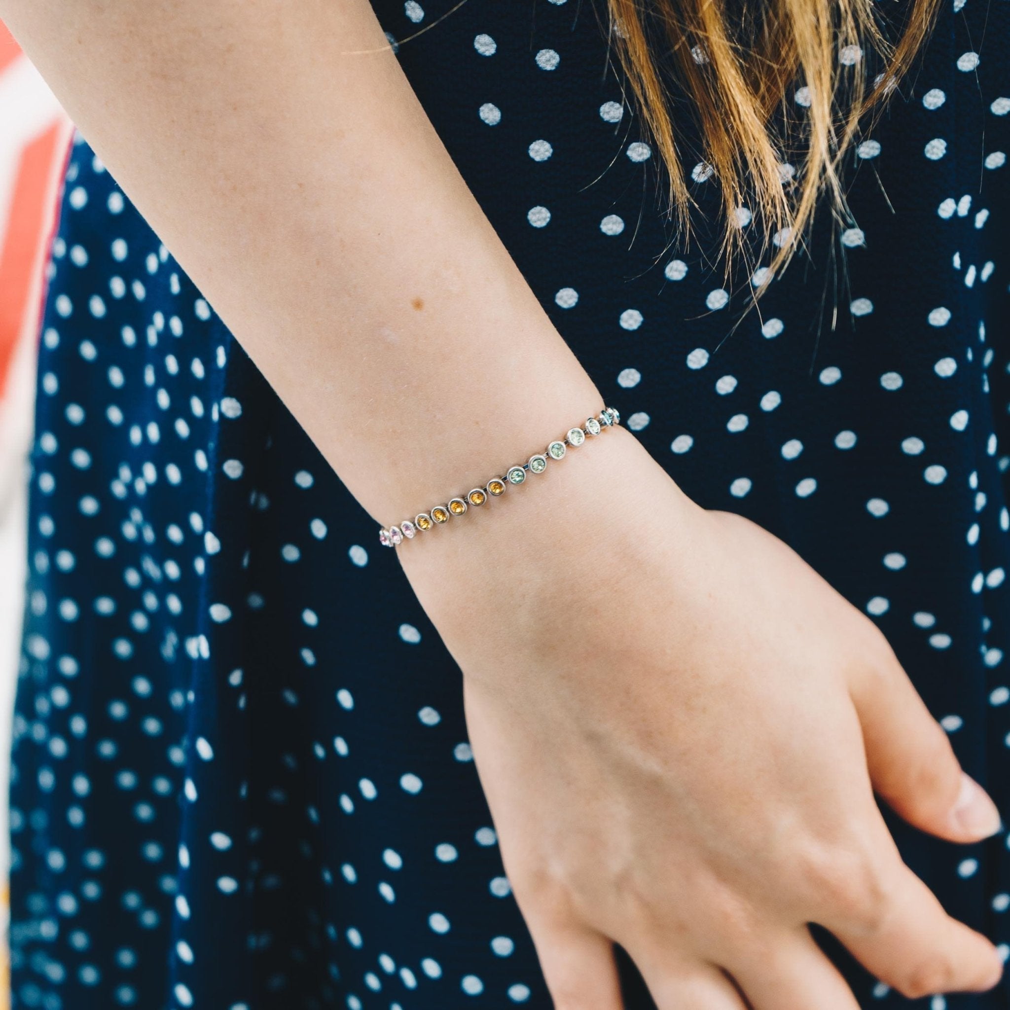 Rainbow Friendship Slider Bracelet with Zircondia® Crystals
