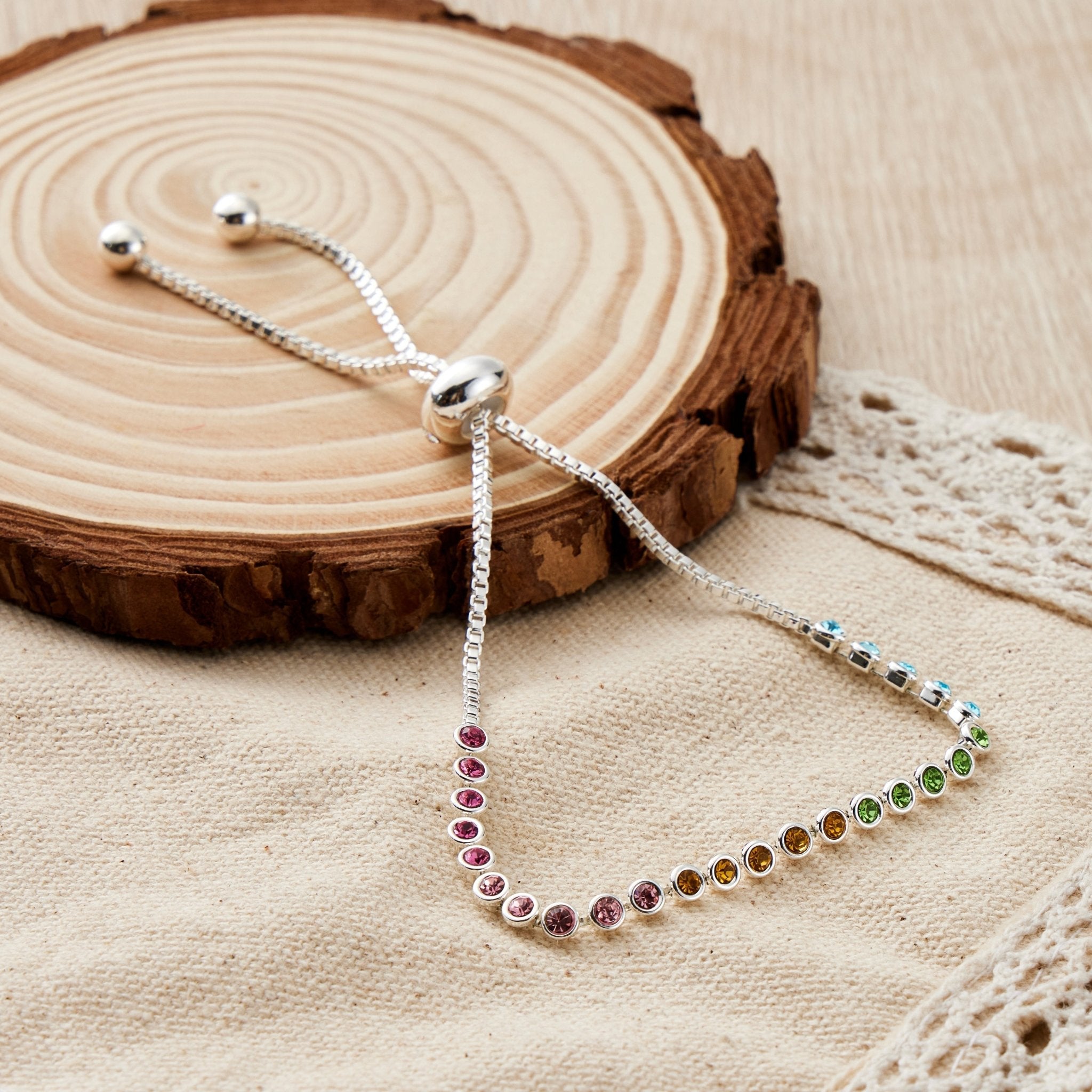 Rainbow Friendship Slider Bracelet with Zircondia® Crystals