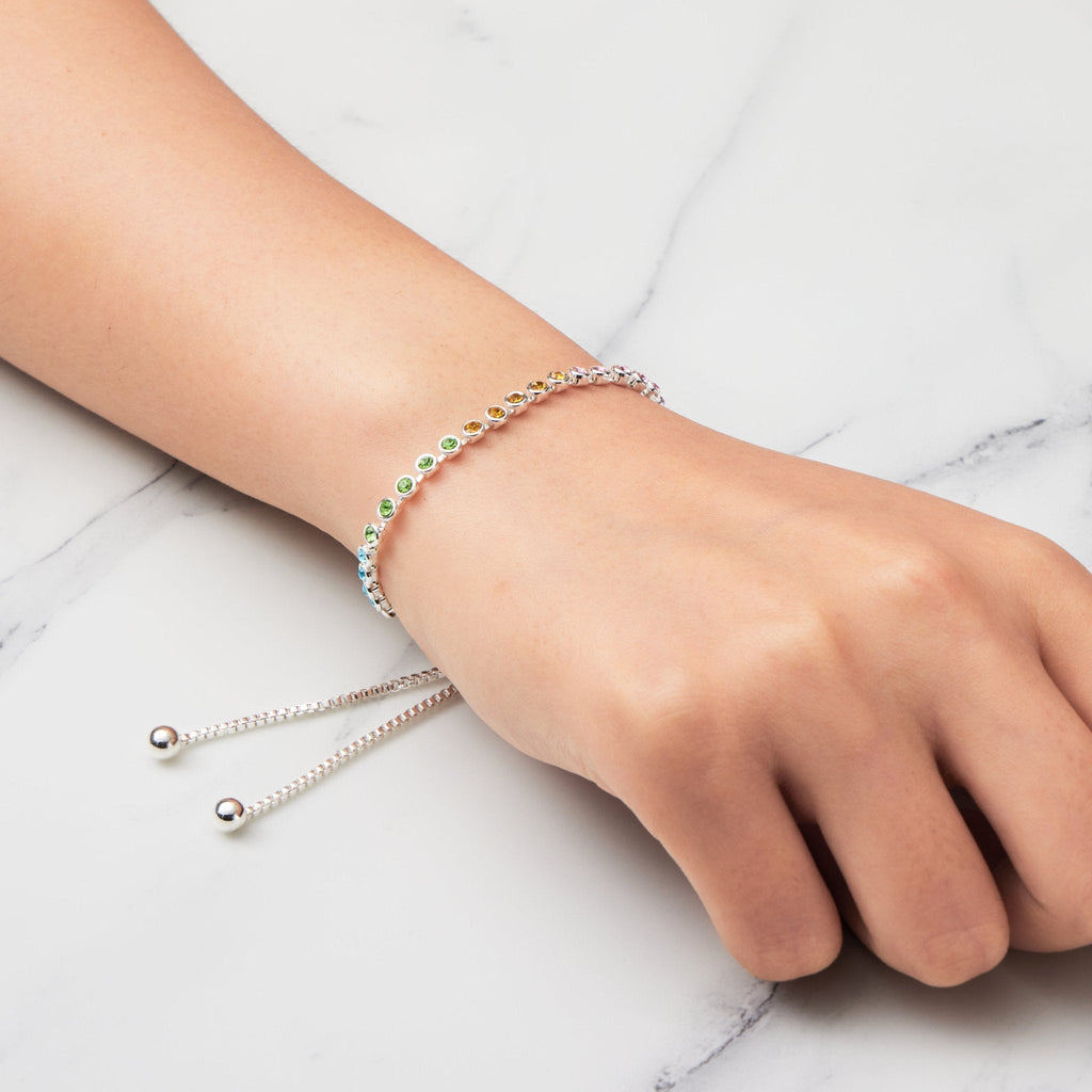 Rainbow Friendship Slider Bracelet with Zircondia® Crystals