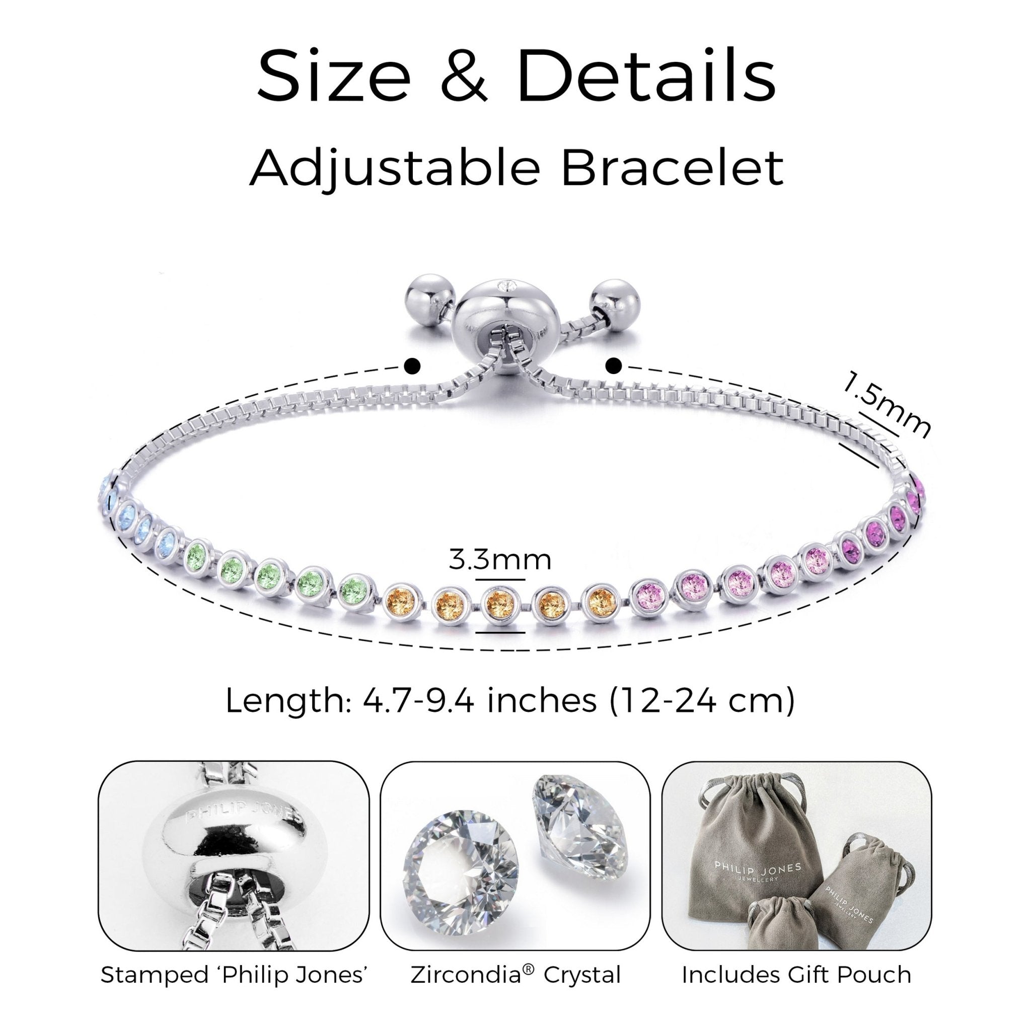 Rainbow Friendship Slider Bracelet with Zircondia® Crystals
