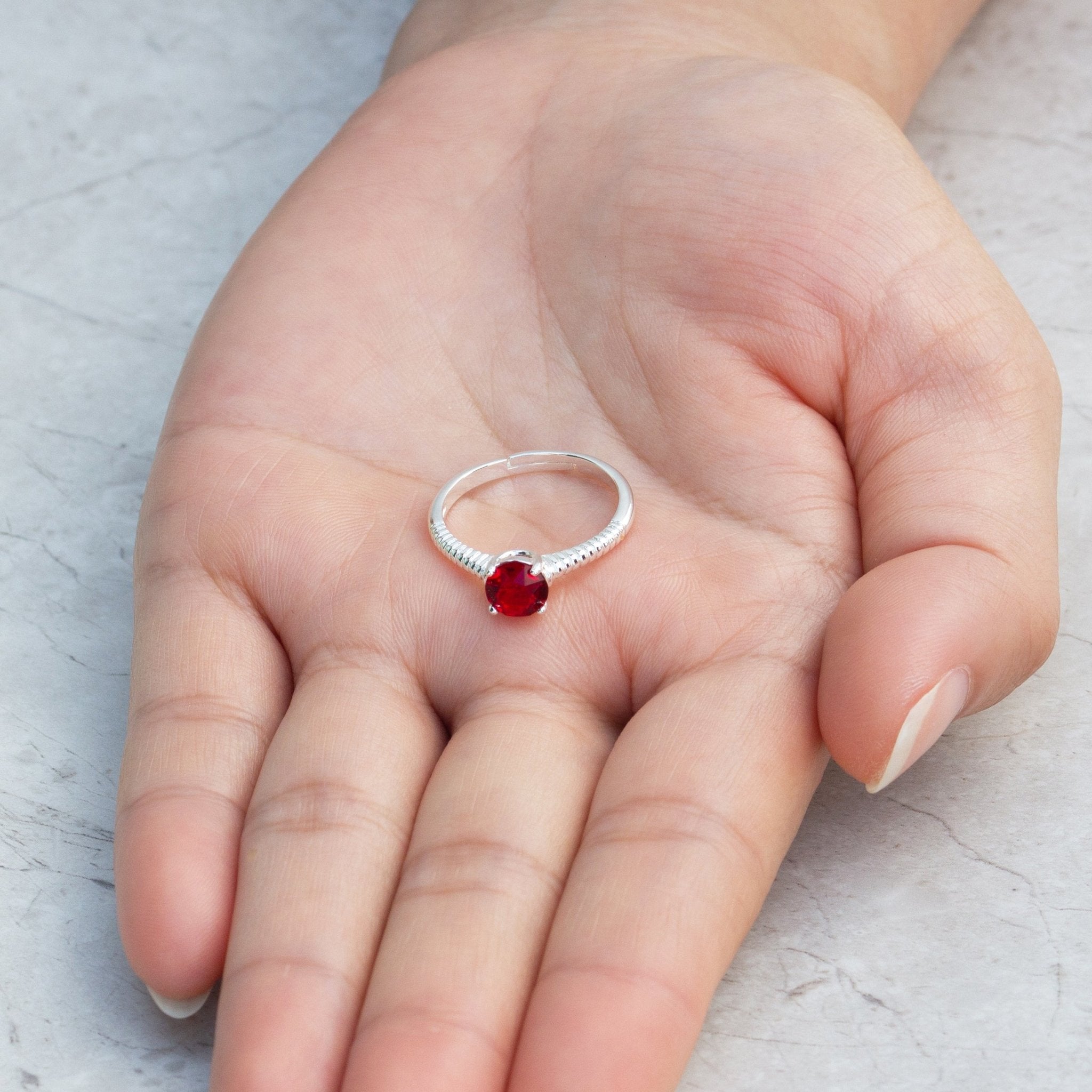 Red Adjustable Crystal Ring Created with Zircondia® Crystals
