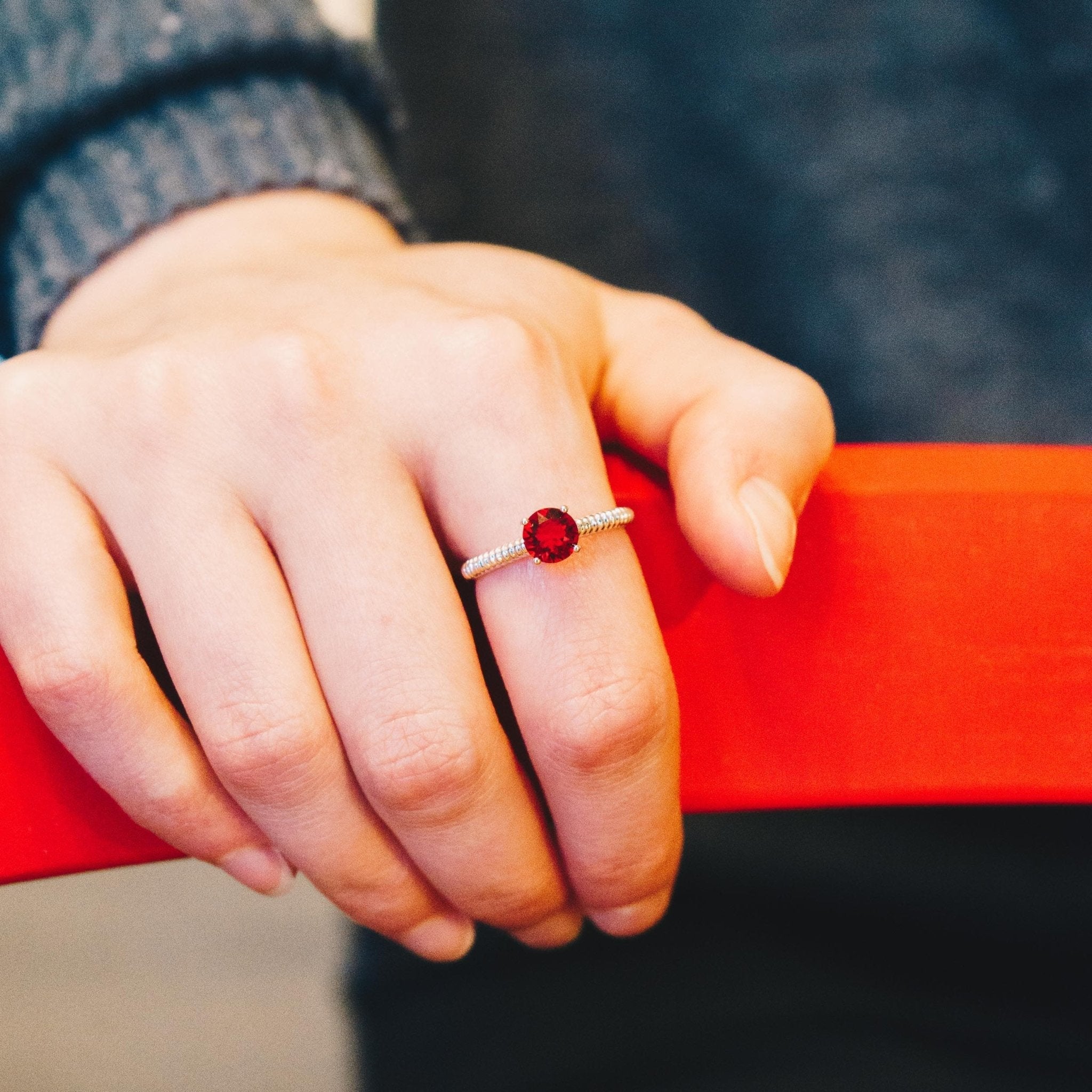 Red Adjustable Crystal Ring Created with Zircondia® Crystals
