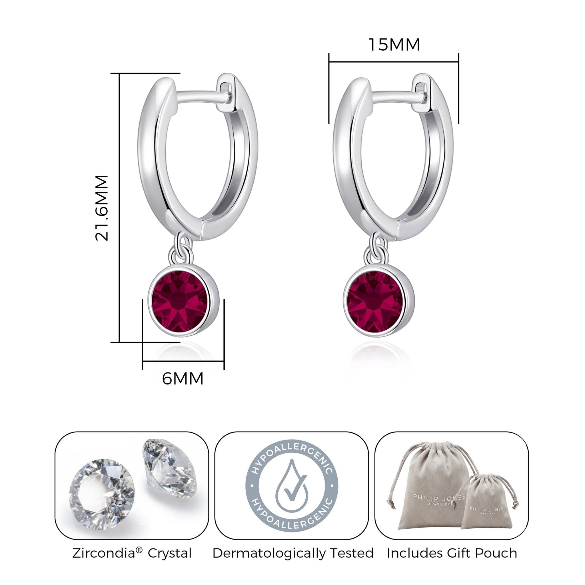 Red Crystal Hoop Earrings Created with Zircondia® Crystals