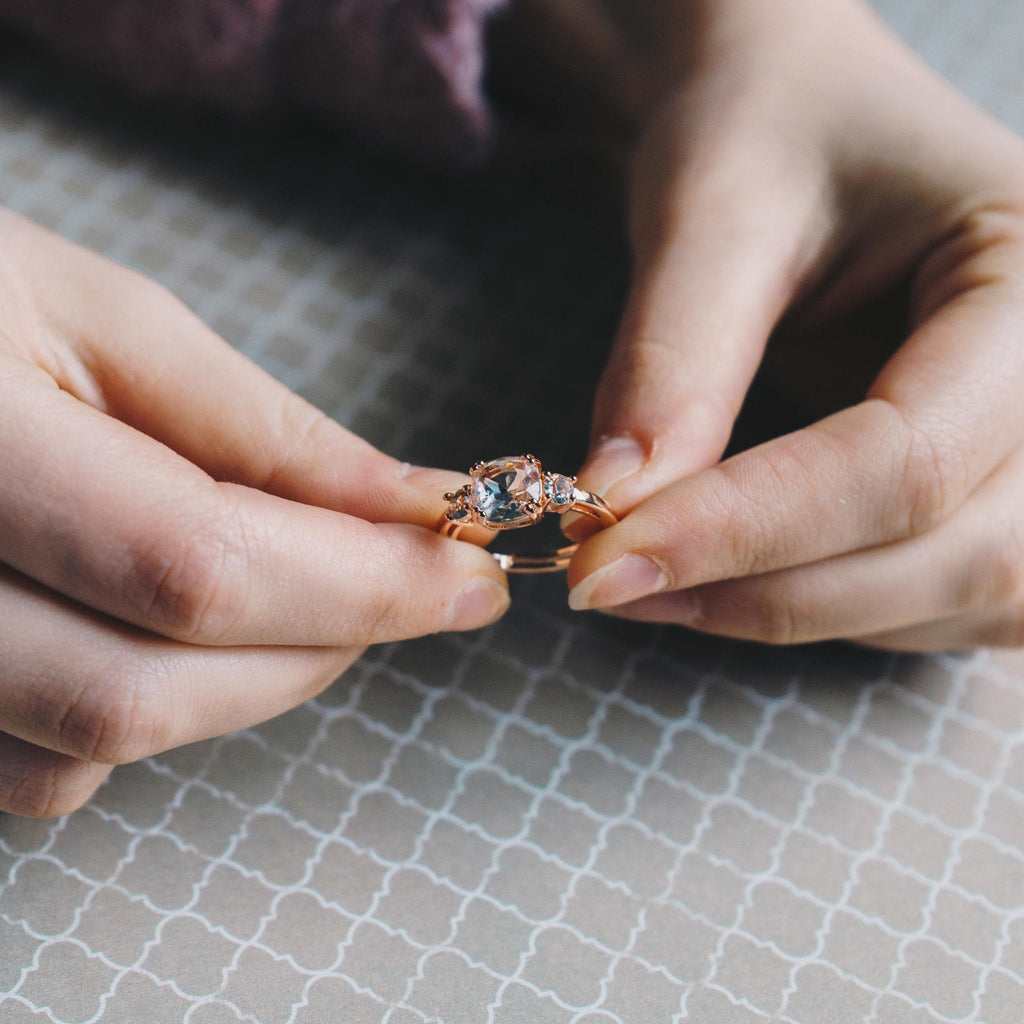 Rose Gold Plated Adjustable Three Stone Ring Created with Zircondia® Crystals