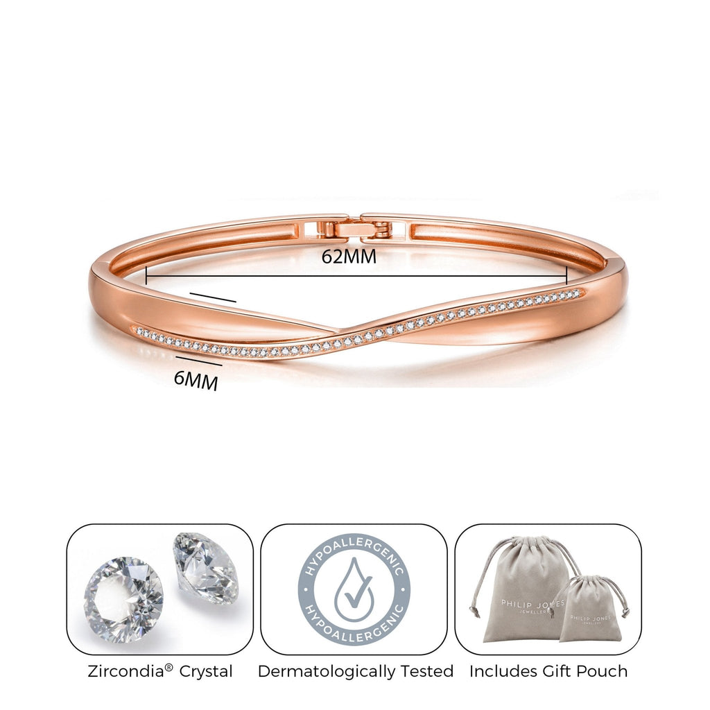 Rose Gold Plated Arc Bangle Created with Zircondia® Crystals (7 Inch)