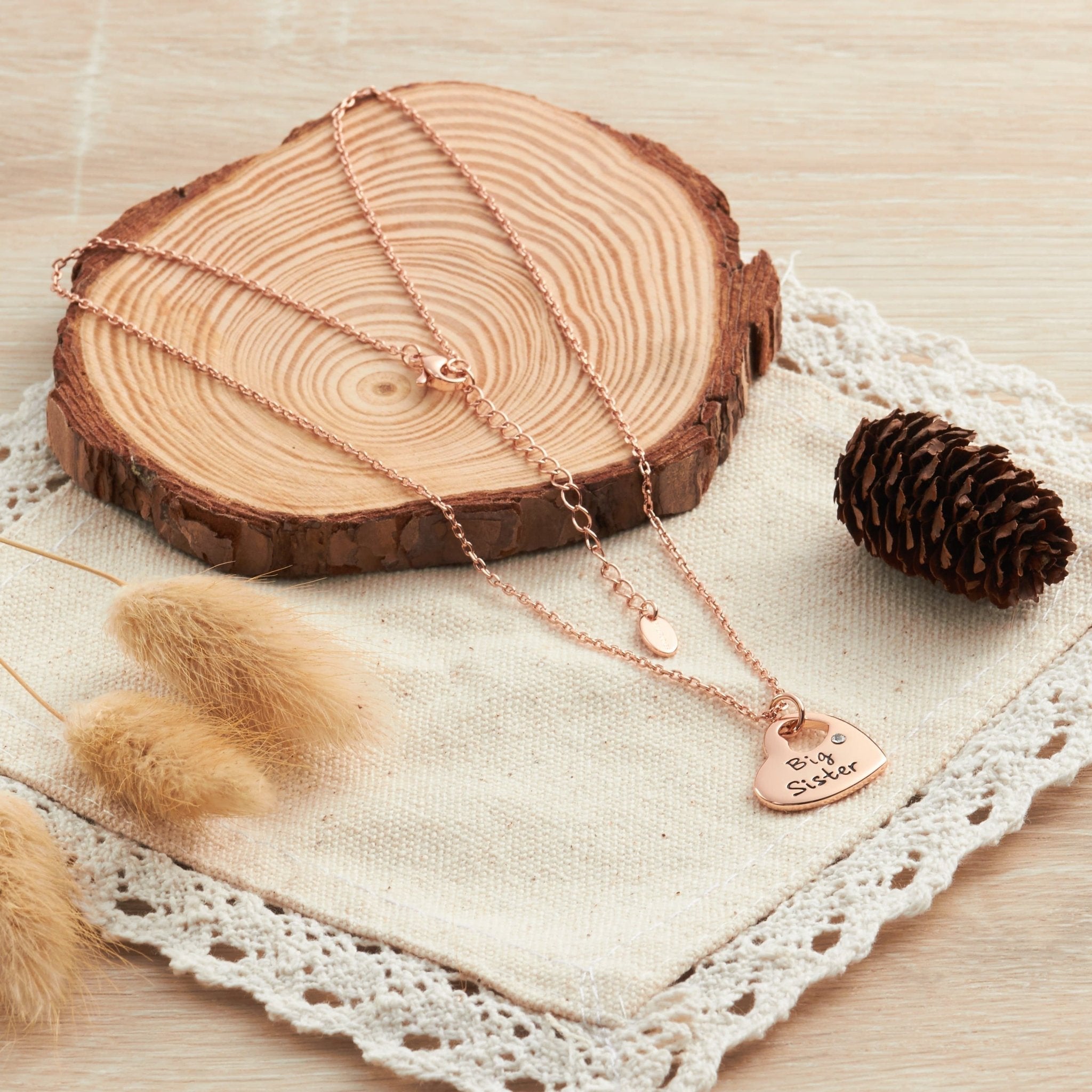 Rose Gold Plated Big Sister Heart Necklace Created with Zircondia® Crystals