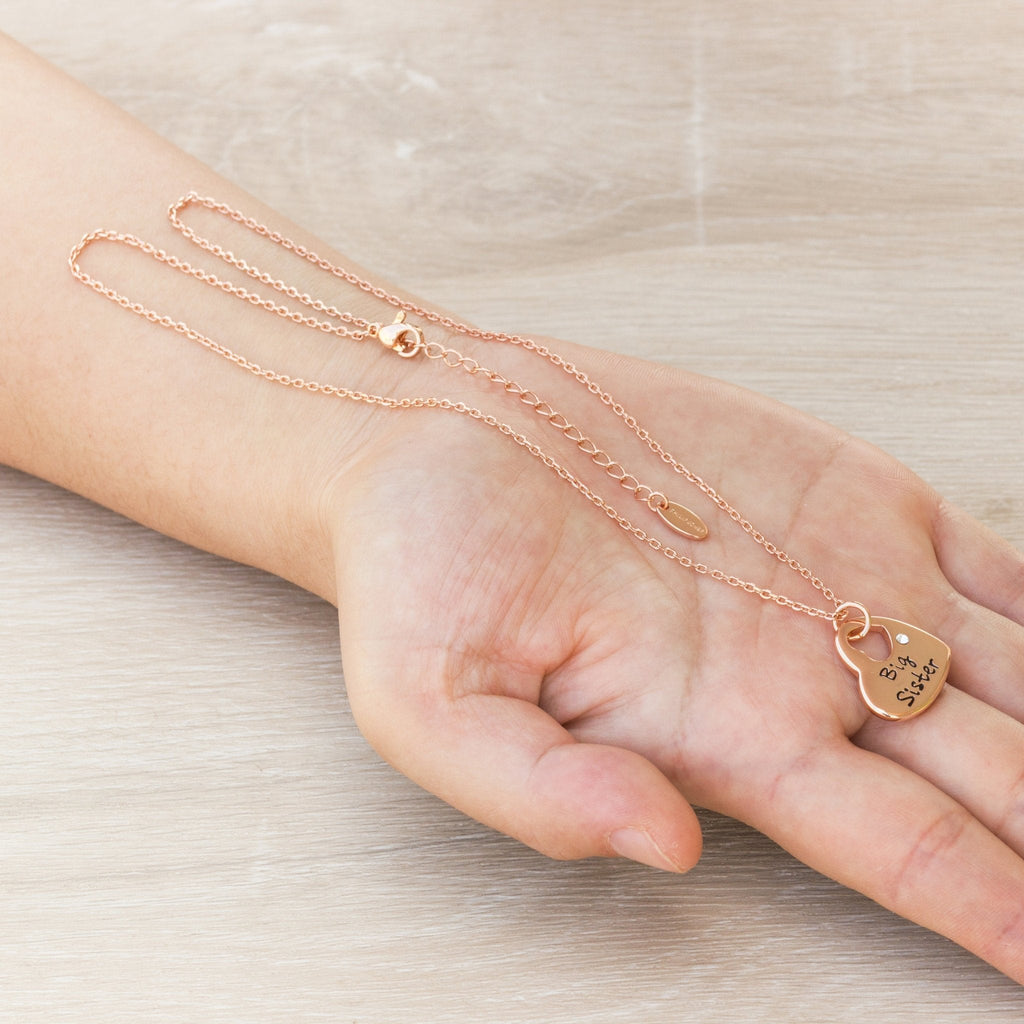Rose Gold Plated Big Sister Heart Necklace Created with Zircondia® Crystals