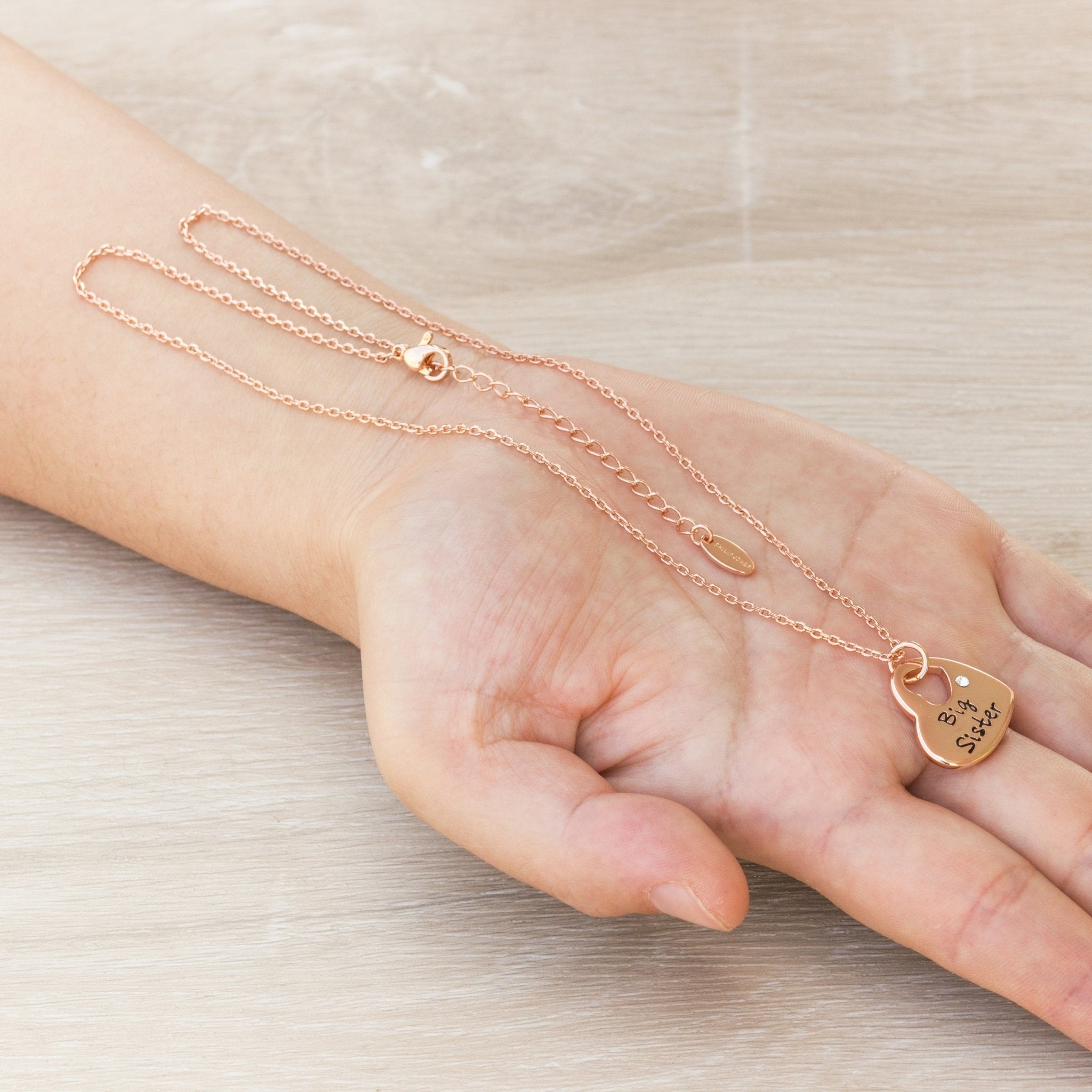 Rose Gold Plated Big Sister Heart Necklace Created with Zircondia® Crystals