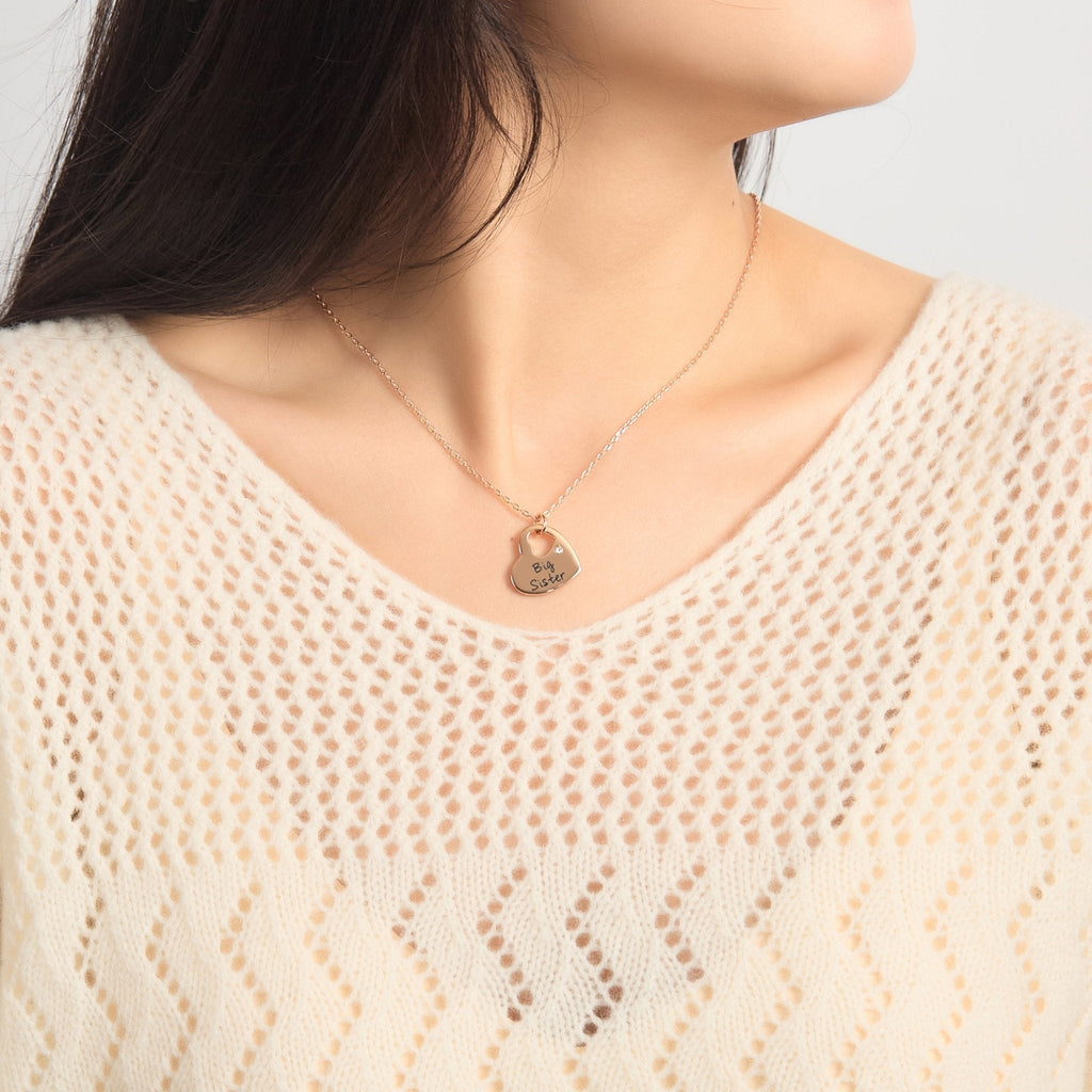 Rose Gold Plated Big Sister Heart Necklace Created with Zircondia® Crystals