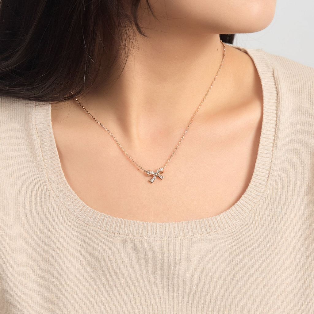 Rose Gold Plated Bow Necklace Created with Zircondia® Crystals
