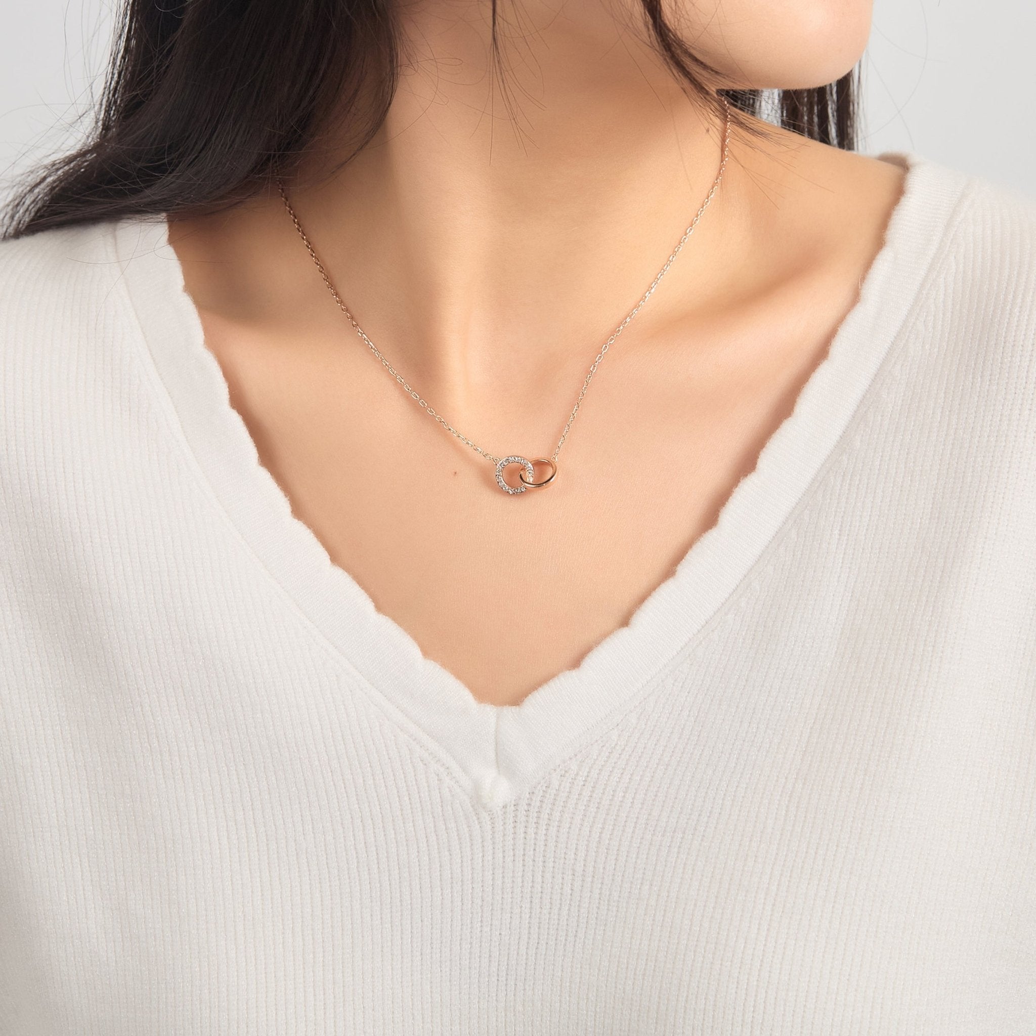 Rose Gold Plated Circle Link Necklace Created with Zircondia® Crystals