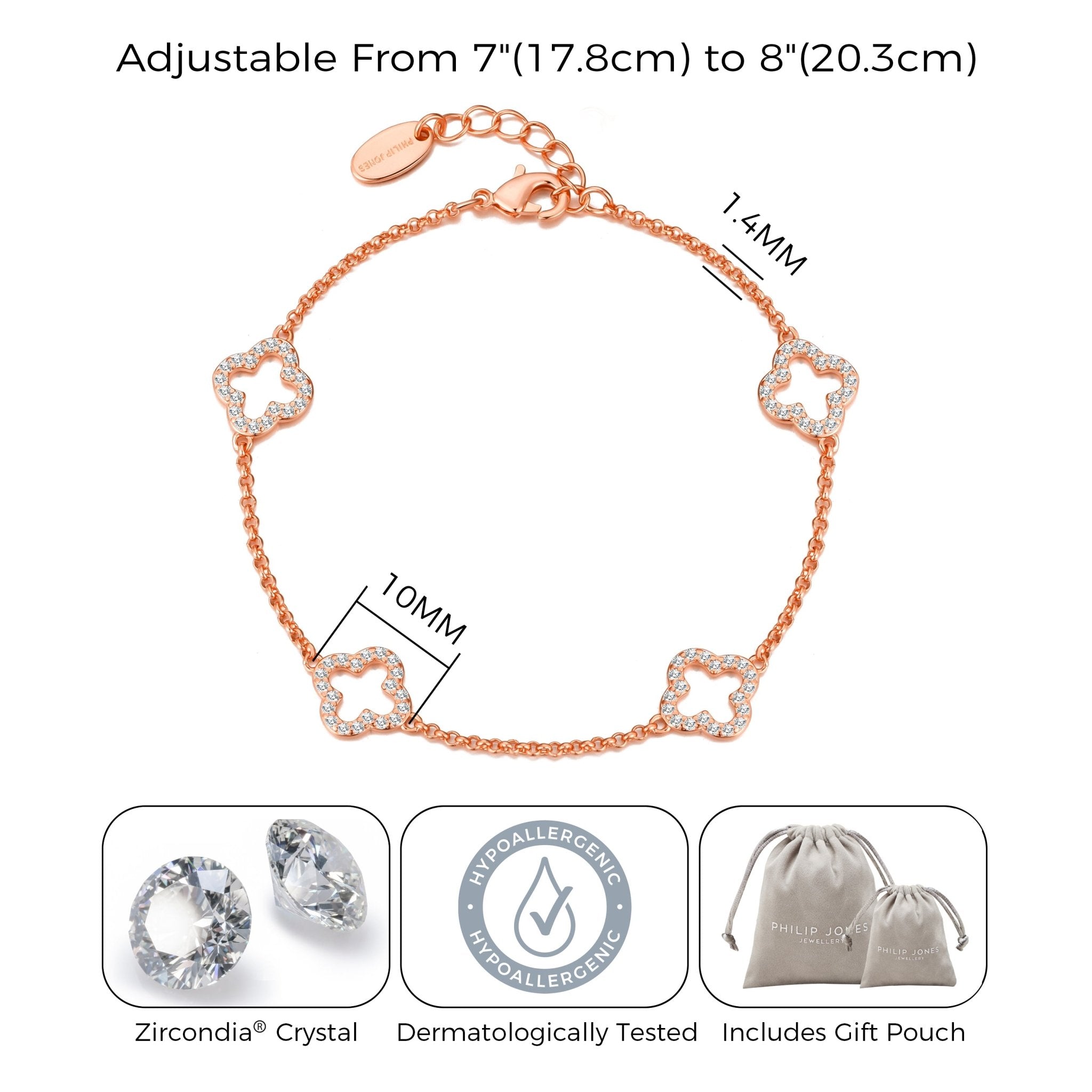 Rose Gold Plated Clover Bracelet Created with Zircondia® Crystals