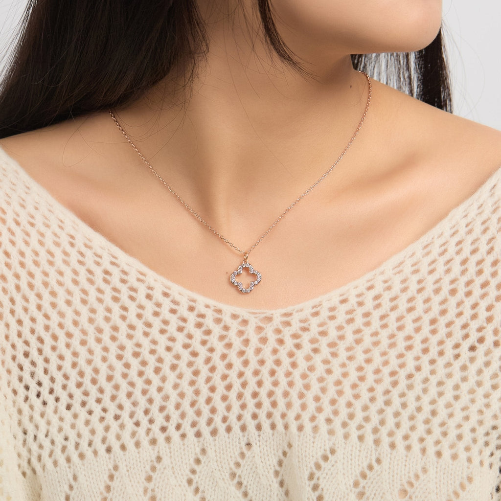 Rose Gold Plated Clover Necklace Created with Zircondia® Crystals