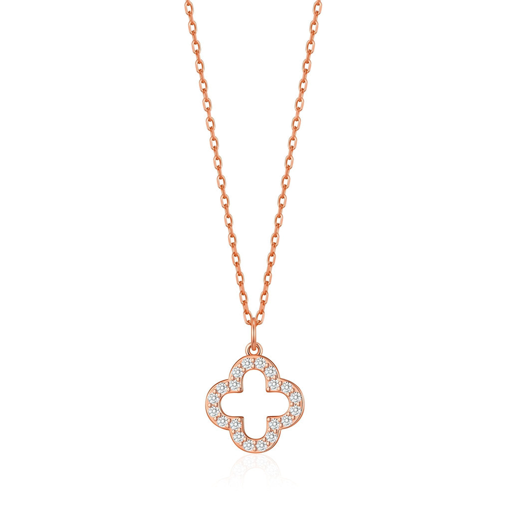 Rose Gold Plated Clover Necklace Created with Zircondia® Crystals