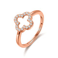Rose Gold Plated Clover Adjustable Ring Created with Zircondia® Crystals