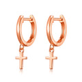 Rose Gold Plated Cross Charm Hoop Earrings