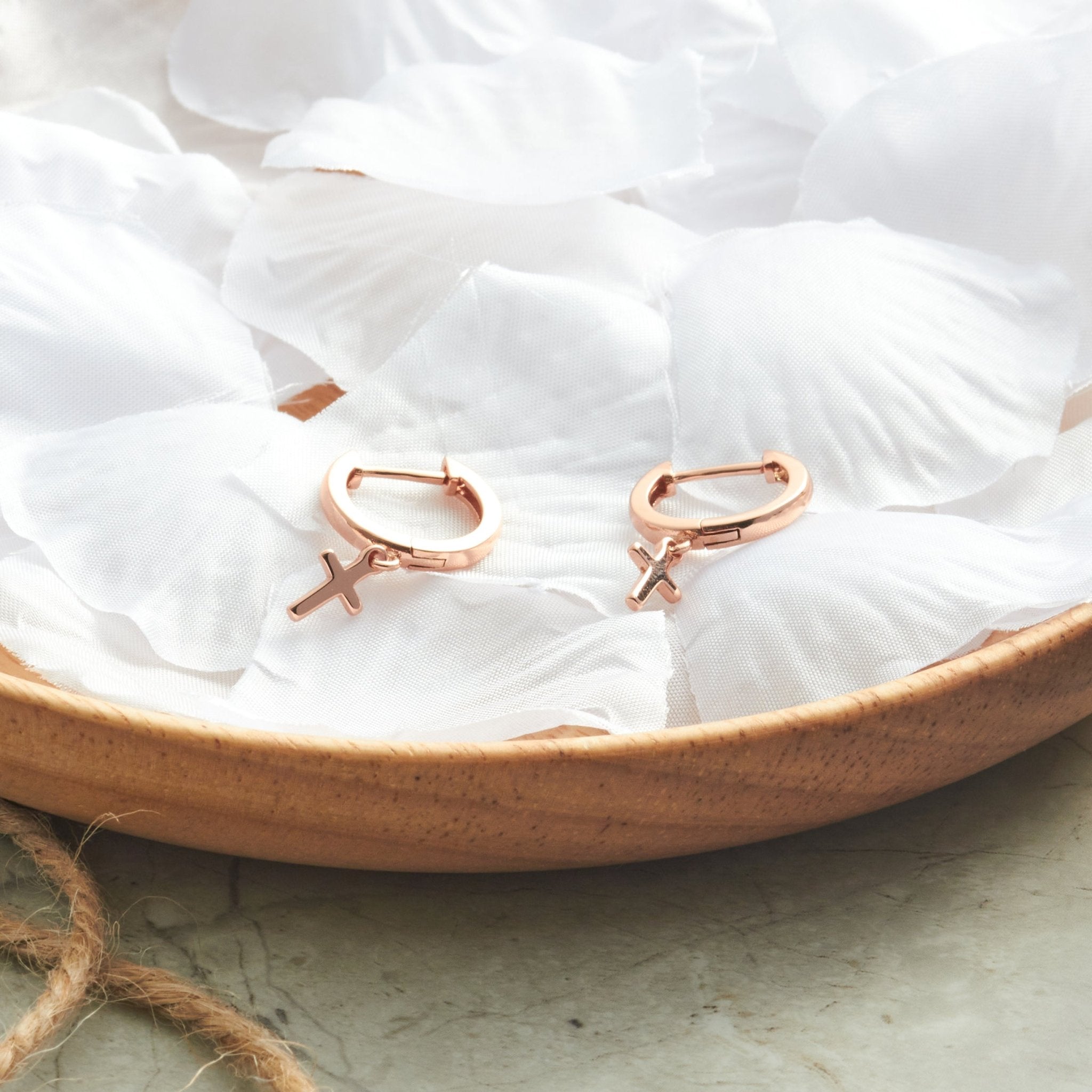 Rose Gold Plated Cross Charm Hoop Earrings
