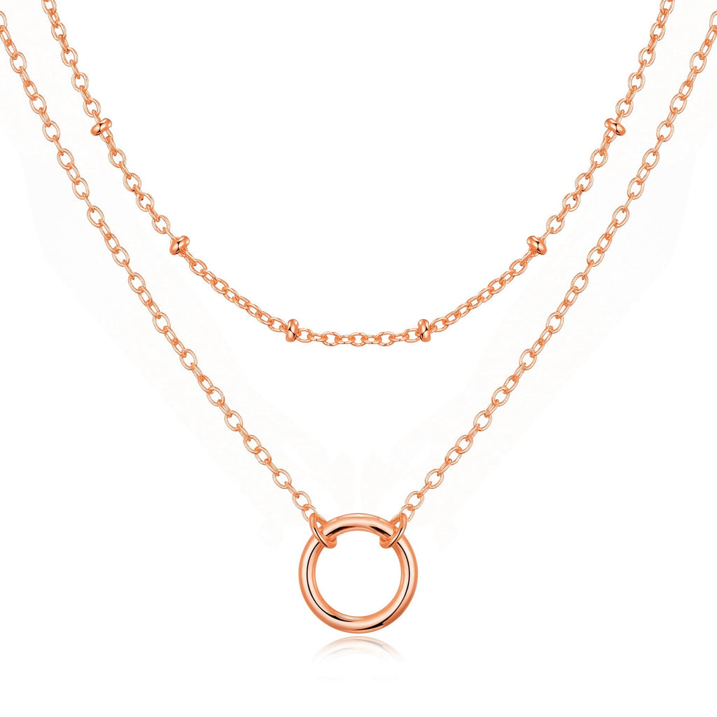 Rose Gold Plated Double Layered Circle Necklace