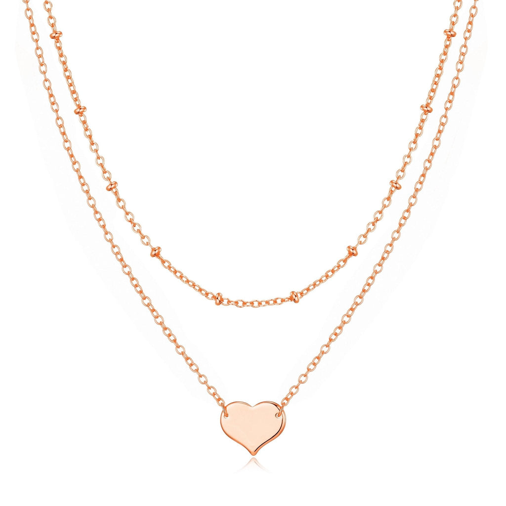 Rose Gold Plated Double Layered Heart Necklace