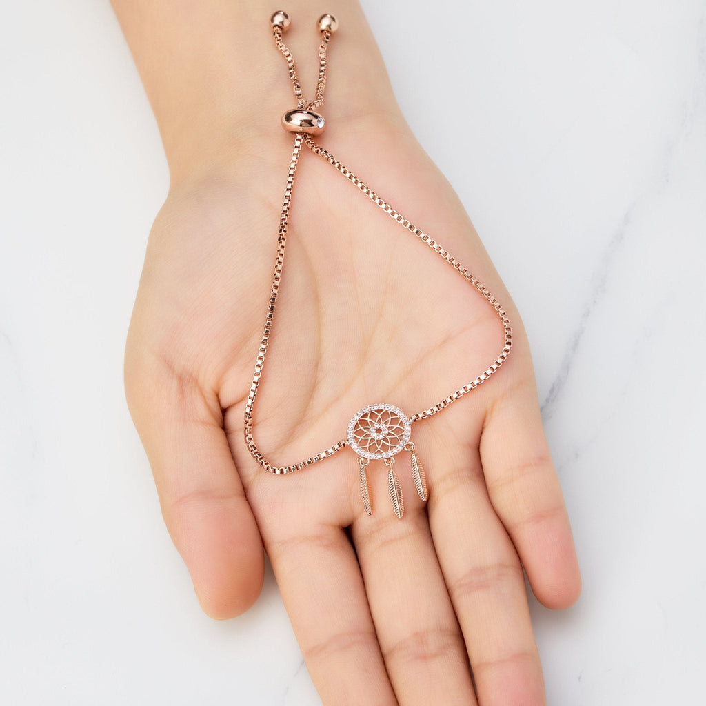 Rose Gold Plated Dream Catcher Friendship Slider Bracelet Created with Zircondia® Crystals