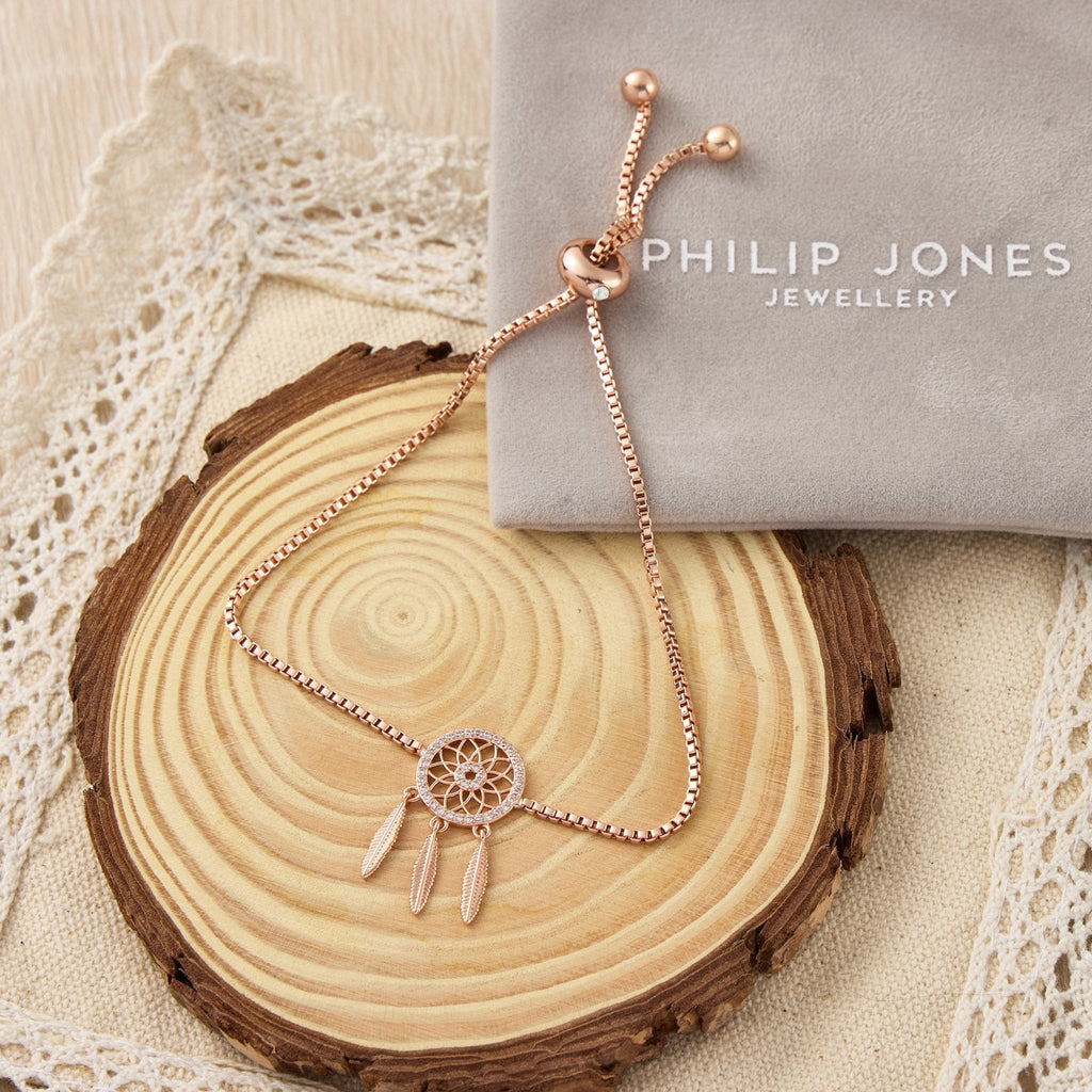 Rose Gold Plated Dream Catcher Friendship Slider Bracelet Created with Zircondia® Crystals