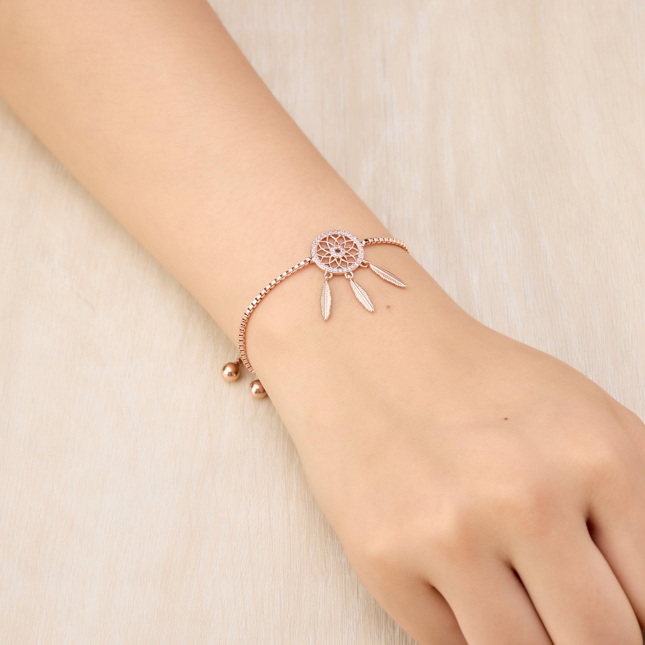 Rose Gold Plated Dream Catcher Friendship Slider Bracelet Created with Zircondia® Crystals