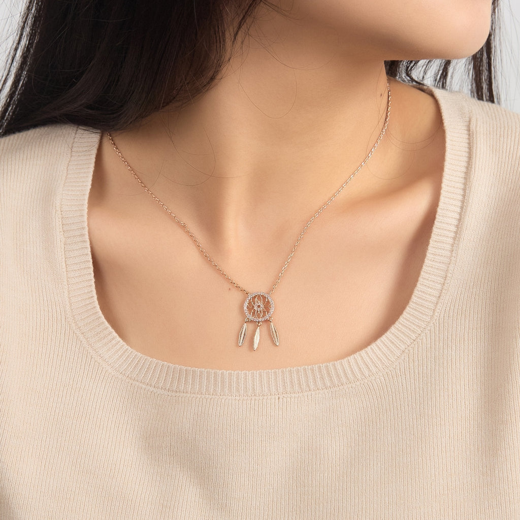 Rose Gold Plated Dream Catcher Necklace Created with Zircondia® Crystals